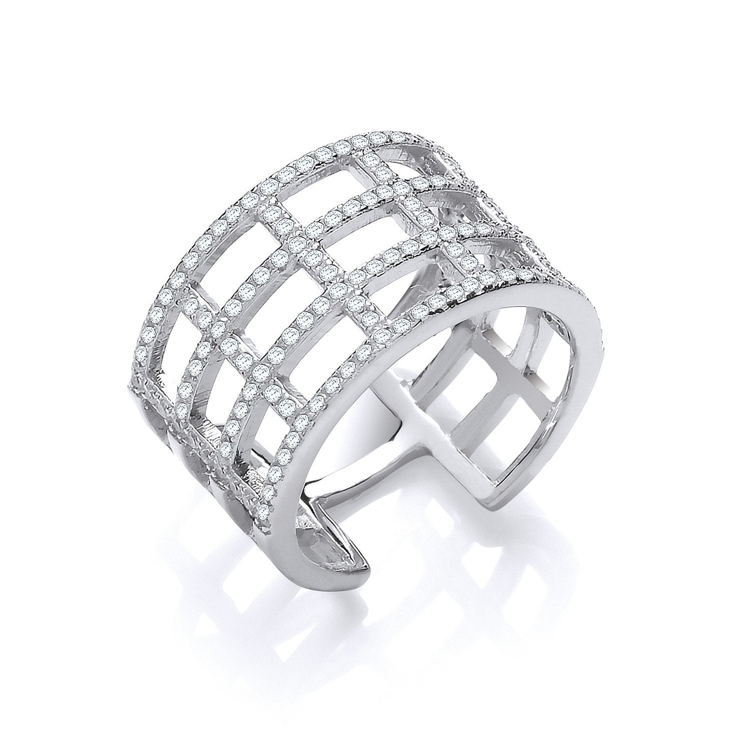 Silver Open Rectangular Designs Cubic Zirconia Ring - Fine Ring - Certified Authentic – Luxury Jewellery by Imperial T